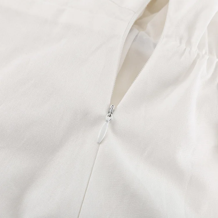 Square Neck Hollow Out White Long Dress For Women Twist Fashion Short Sleeve High Waist Autumn Party Dress Women's Clothes