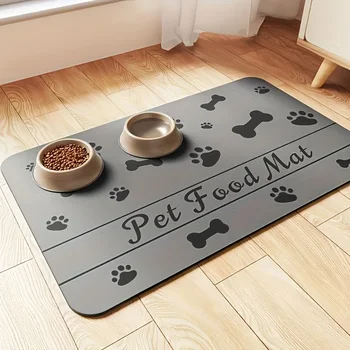 Sf92970f1b8e44b858eafa2a2a56848a1z.jpg Waterproof Absorbent Pet Feeding Mat - Quick Dry Pet Placemat For Food And Water Bowl With Rubber Backing For Dog And Cat