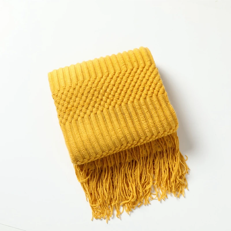 Khaki Luxury Chunky Knit Blanket with Tassels - Vintage Farmhouse Throw