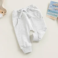 Infant Newborn Baby Boys Sweatpants, Elastic Waist Drawstring Solid Fall Trousers with Pockets for Casual Daily 0-3T 3