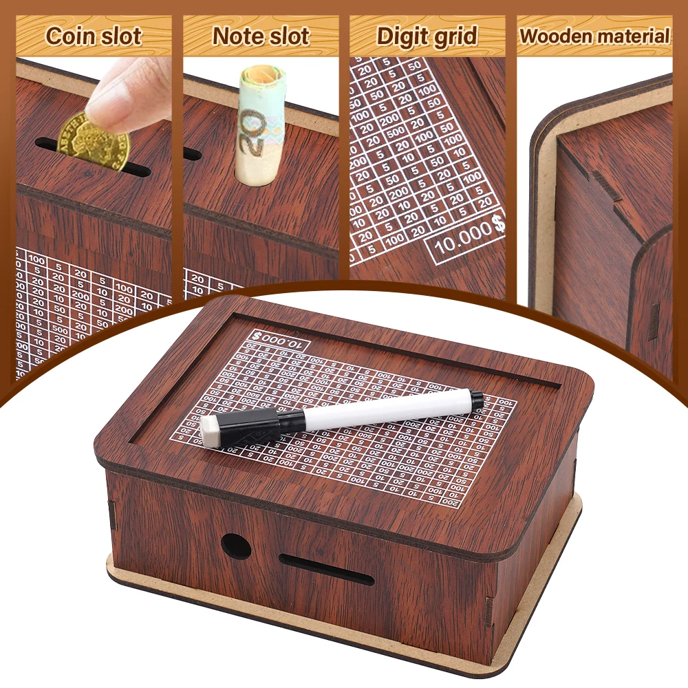 Reusable Wooden Piggy Bank for 10000 Euro Cash Coin Case Durable Money Saving Box with Clear Savings Target Money Container 3