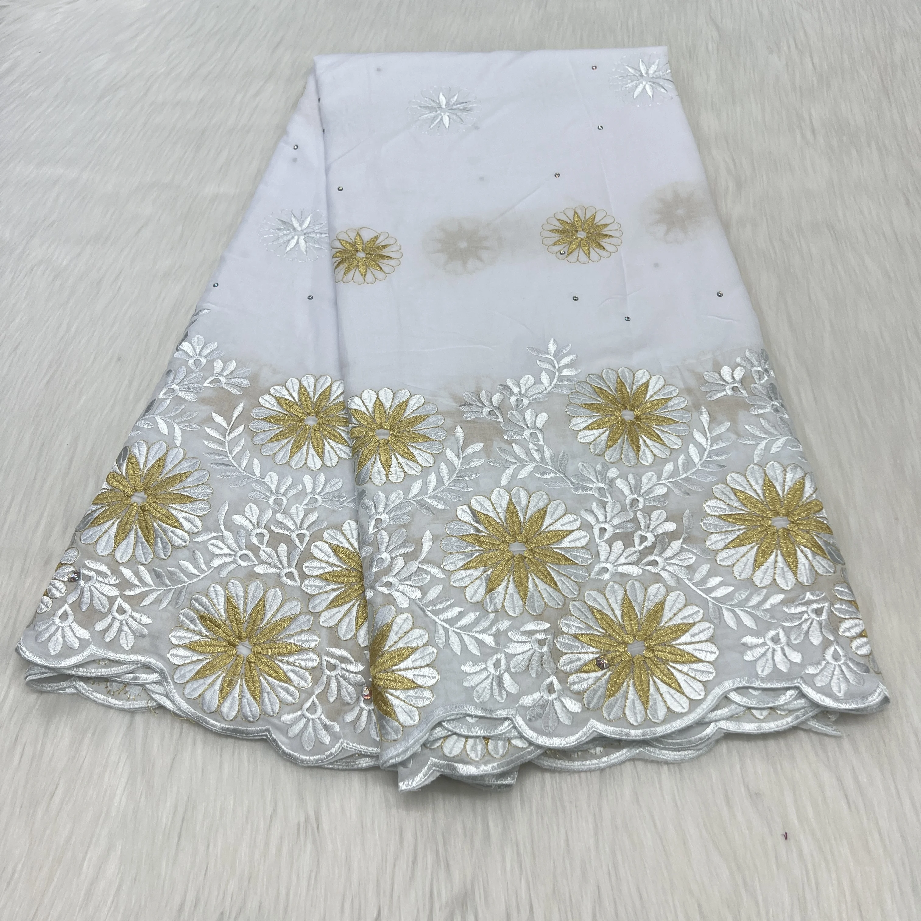 

Latest 5 Yards African Swiss Voile Lace Fabric Embroidery Lace Good Quality African Dry 100% Cotton Lafaya Fabric For Wedding