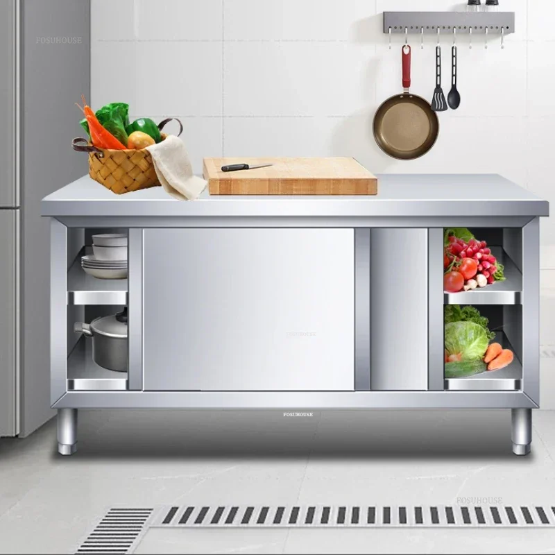 Multi-functional Storage Kitchen Cabinets Stainless Steel Kitchen Worktop Sliding Door Cupboard Kitchen Cabinet for Restaurant X 5