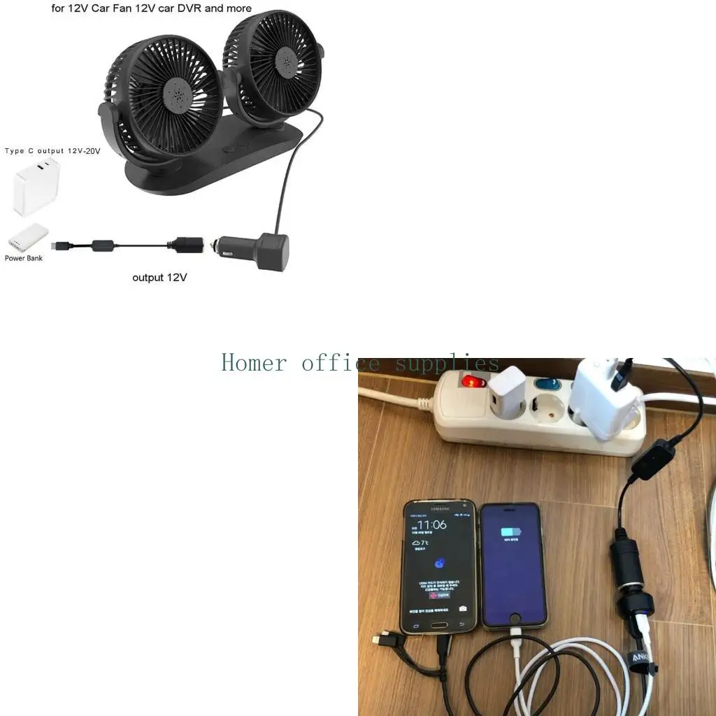K43B USB C PD 암형 C 수-12V 자동차 소켓 전원 케이블(전압 디스플레이 포함)