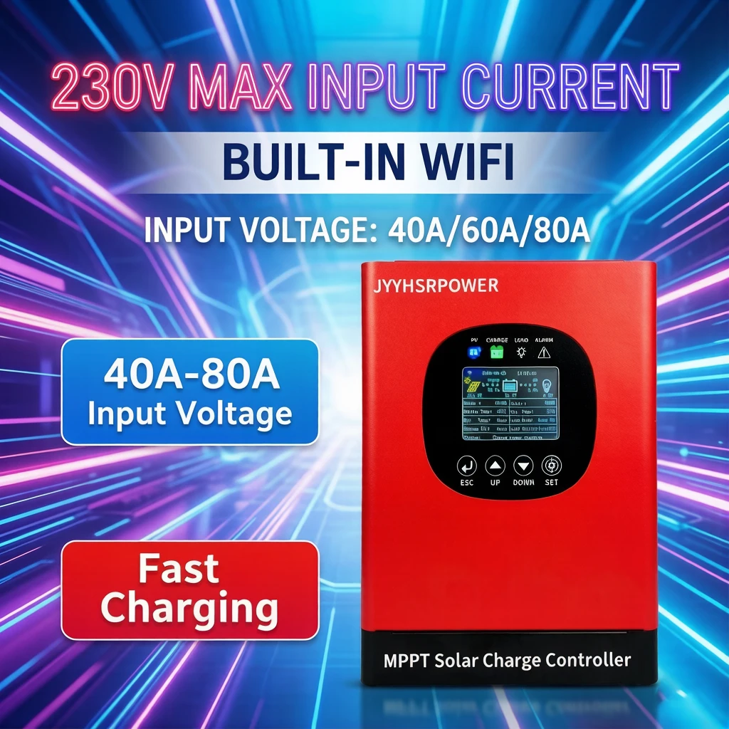 MPPT Solar Charge Controller 230V DC 80A 60A 40A Auto 12V 24V 48V 60V 72V 96V PWM Hybrid Regulator with WiFi Monitor
