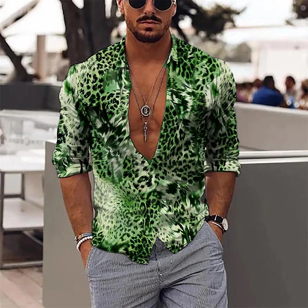 Hot selling fashion leopard print men's shirt top sapphire purple gray casual outdoor spring and summer high-quality materials