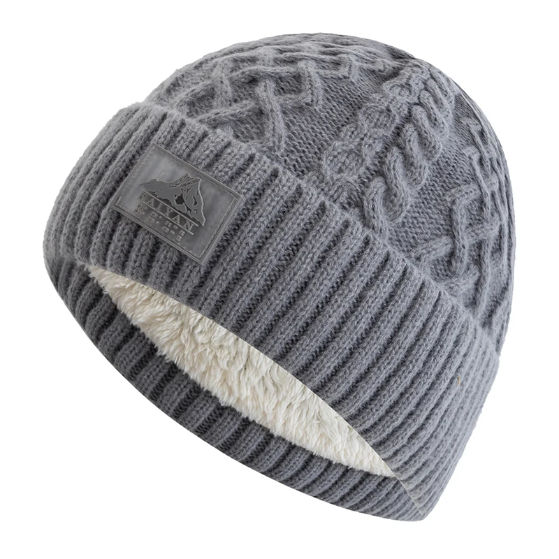 Unisex Warm halten Wintermütze Plüschfell gefüttert Stilvolle warme Mütze Weiche Beanie Mütze für Männer Frauen Outdoor Ski Sport Strickmütze – Detail 16