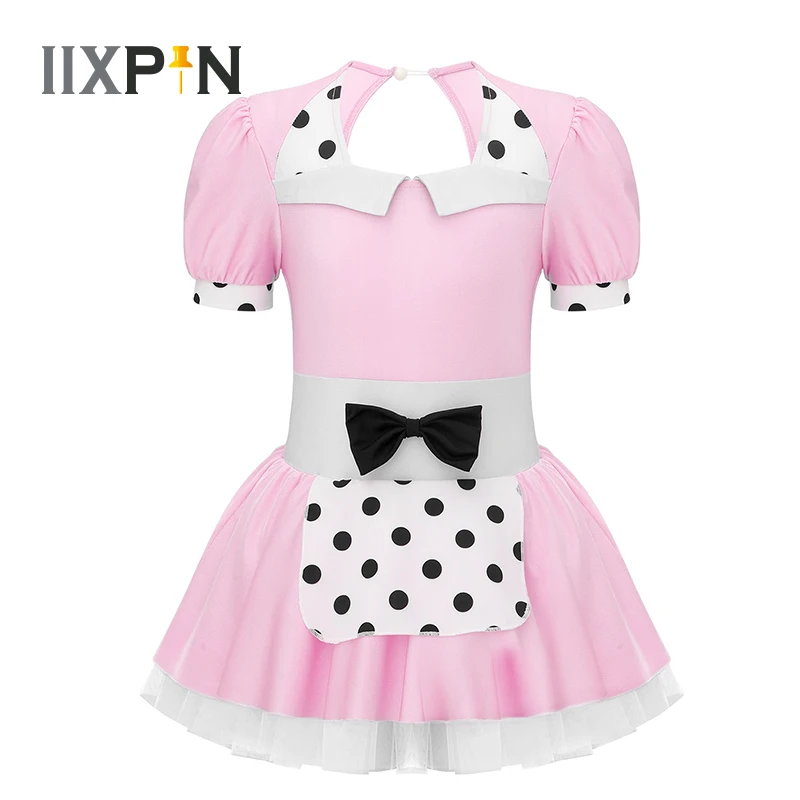 

Kids Girls Dance Dress Short Sleeve Hollow Back Tutu Mesh Ballet Dress Cosplay Party Wear Dance Performance Ballet Costume
