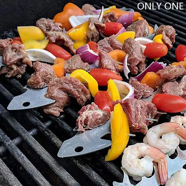 11,8 Hüvelyk Hüvelykes Rozsdamentes Acél Barbecue Bot Újrahasznosítható Halcsont Alakú Kültéri Tábortűz Bbq Szerszám - Image 2