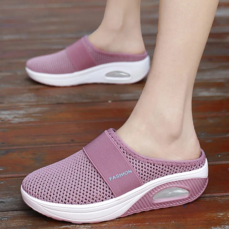 Chaussures légères en maille pour femmes, pantoufles pour femmes, chaussures compensées, sandales à coussin d'air, chaussures optiques, baskets décontractées, grande taille, 43