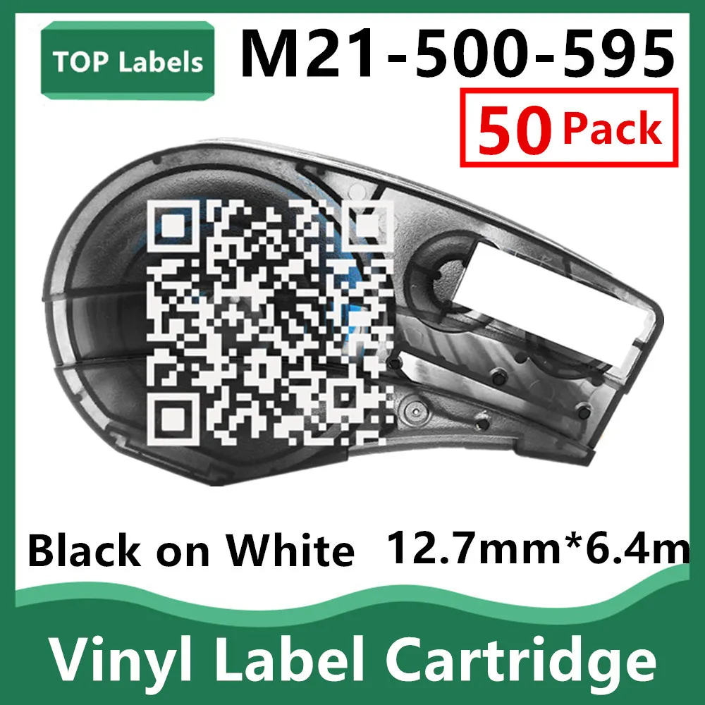 50 PK 블랙 온 화이트 M21 500 595 필름 12.7mm 비닐 라벨, 실내/실외 식별, 실험실 및 장비 라벨링 용