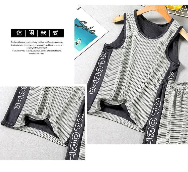 women's clothing sets	 Boys Vest Suit Summer Basketball Big Boy Quick-Drying Shorts Korean Version Children'S Mesh Sleeveless Baby Sports Handsome twin clothing sets	