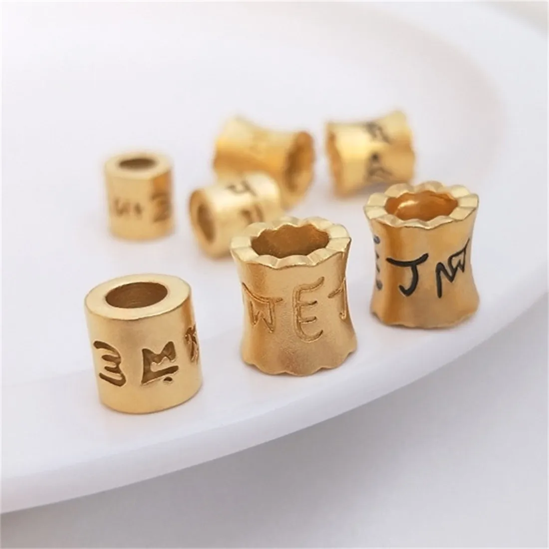 Gold Placer Long-lasting Six-character Mantra Bucket Bead Pendant Transshipment Bead Diy Bracelet Necklace Jewelry Accessories