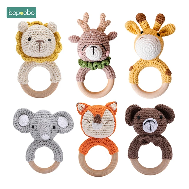 1pc hochets de bébé Crochet lapin hochet jouet anneau en bois