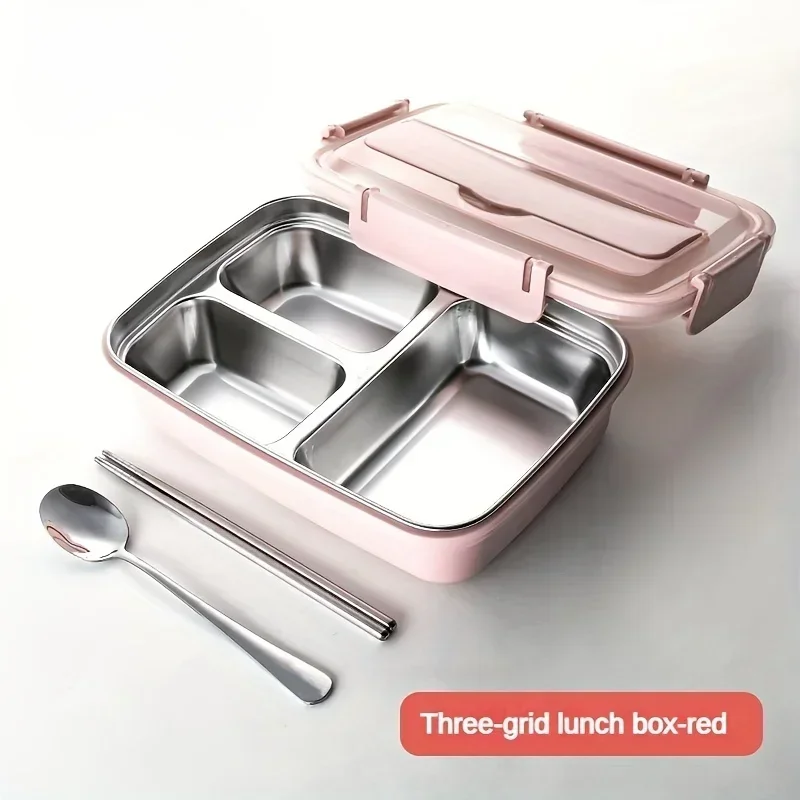 Hot Durable Easy-Clean Bento Container for Students & Office Workers,Leak-Proof Stainless Steel Lunch Box with 3 Compartments