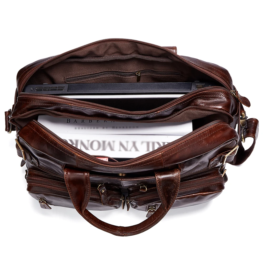 Multifunctional Men's Travel Backpack Portable Briefcase For Men 15.6-inch Genuine Leather Business Male Backpack