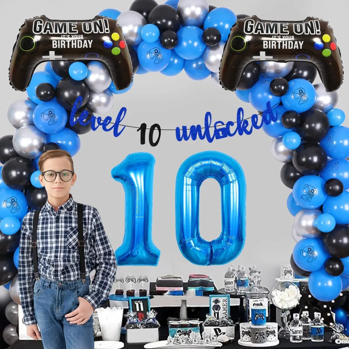 Décorations de fête d'anniversaire de jeu vidéo pour garçons, fournitures  de fête d'anniversaire de 10 ans, bannière déverrouillée de niveau  supérieur 10 - AliExpress