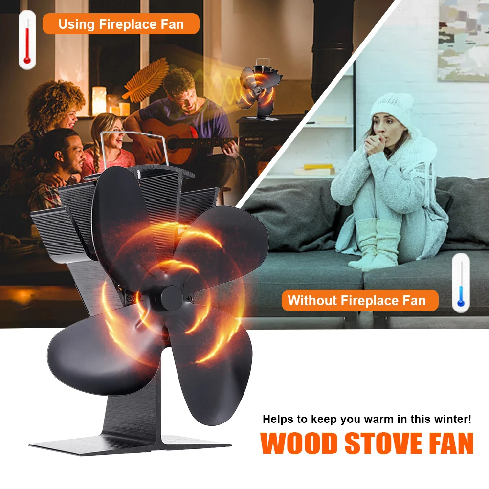 shin-3 AF BOOST起毛ロングチェスト5ｘ3ｍｍSDオーダー料込 4 Blade Heat Powered Stove Fan Black Fireplace Fan komin Log