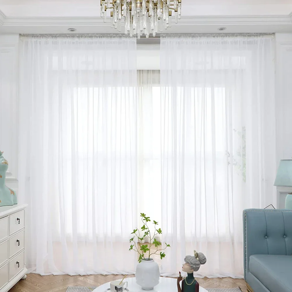 Cortinas de tul para ventanas de hilo blanco sólido para sala de estar, cocina, tratamientos de ventanas modernos, cortinas de gasa
