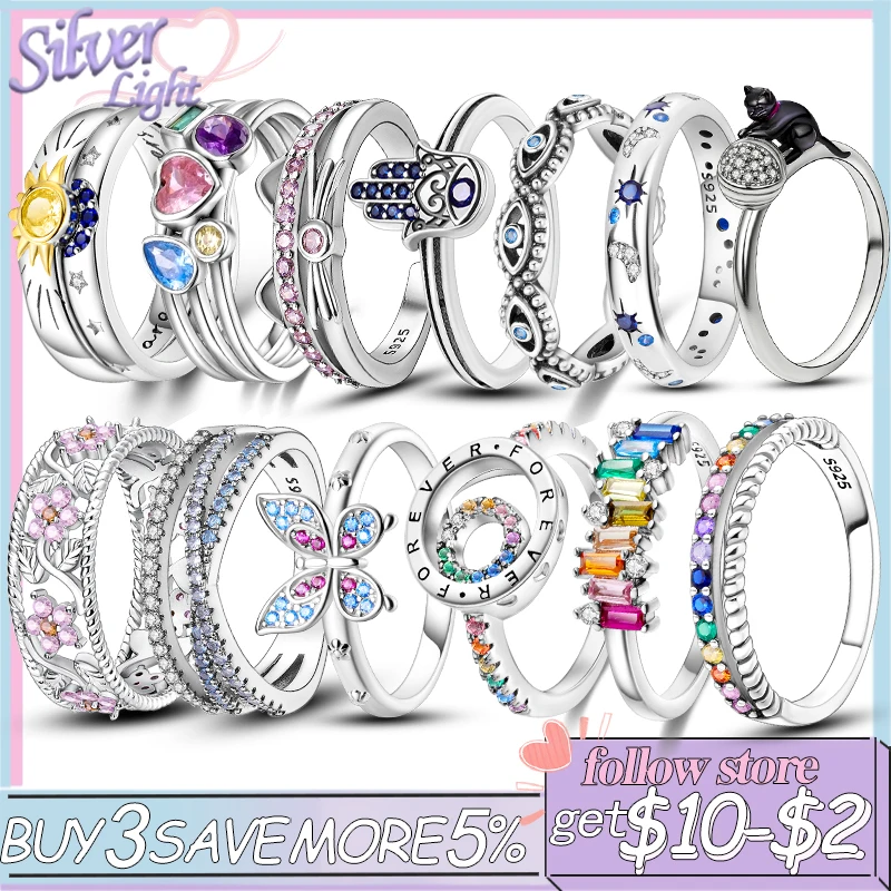 Silver Rings Silver Ring Wedding Rings Women Fashion Narrow Ring 925 Sterling Silver Original Design Cubic CZ Zircon Princess Combo Stacking Ring Wedding Jewelry