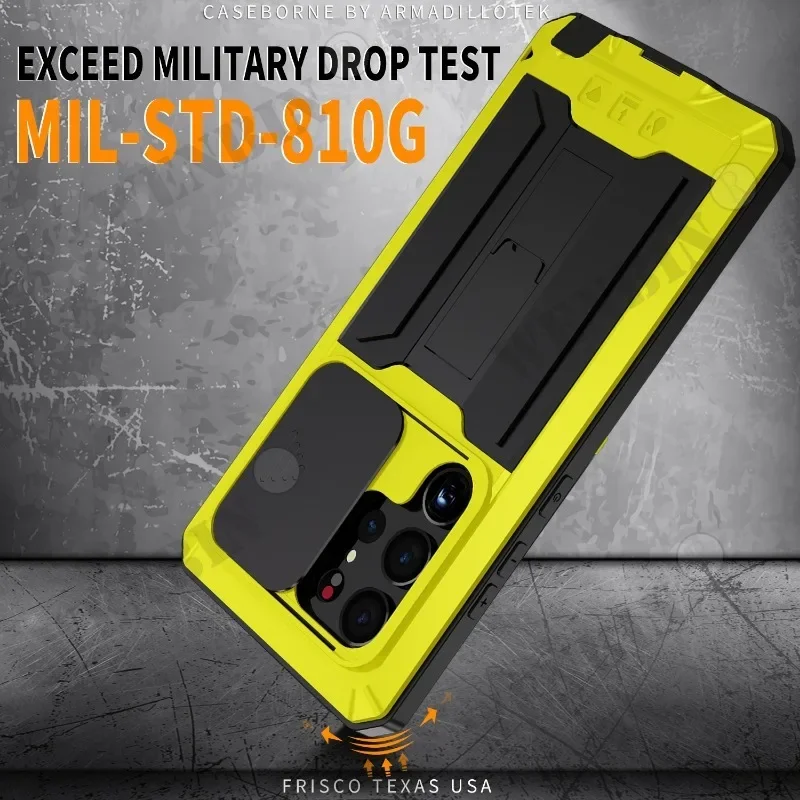 Military Case For Samsung S24 S23 Ultra S22 S21 Grade Full-Body Rugged Luxury Built-in Kickstand Slide Camera Protective Case