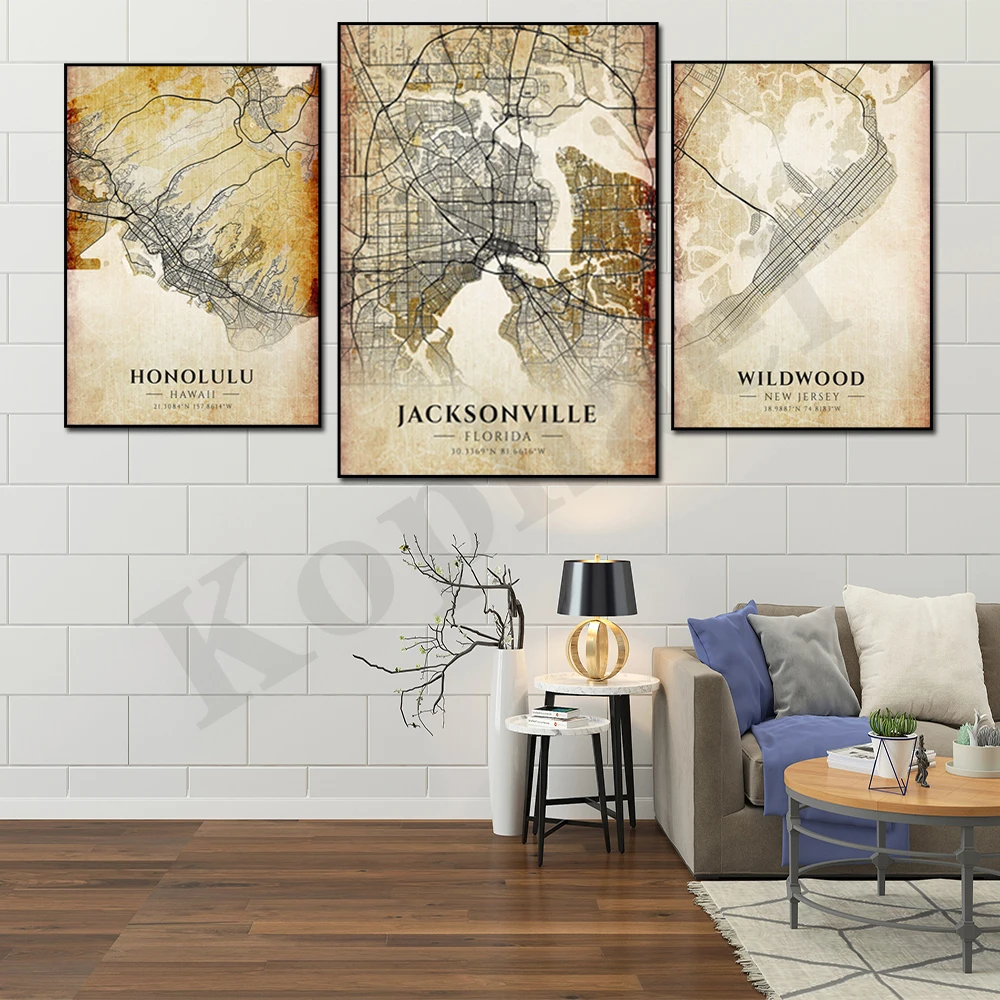Jacksonville Houston Tucson Tucson Atlanta Wildwood Wilton. Mappa Della Città. Home Wall Decor Art Canvas Painting