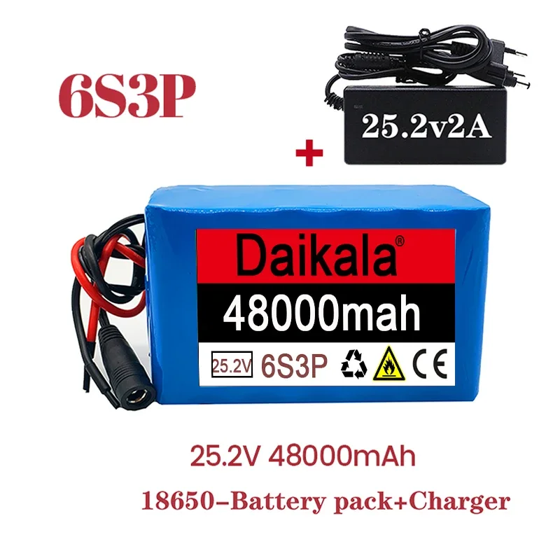 

DAIKALA 100% original 6S3P 25.2V 48000mAh 18650 lithium ion rechargeable battery+charger, used for electric bicycle moped