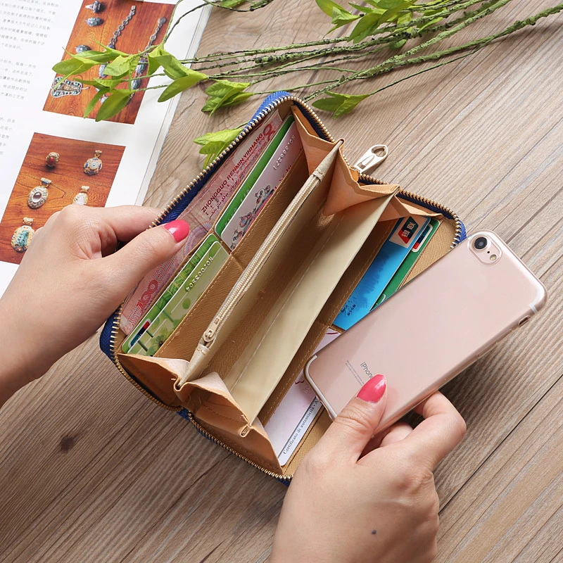 Embroidery Ladies Wallets Large Capacity Long Clutch Money Bag High Quality Oxford Cloth Phone Pocket Women Coin Purse 6