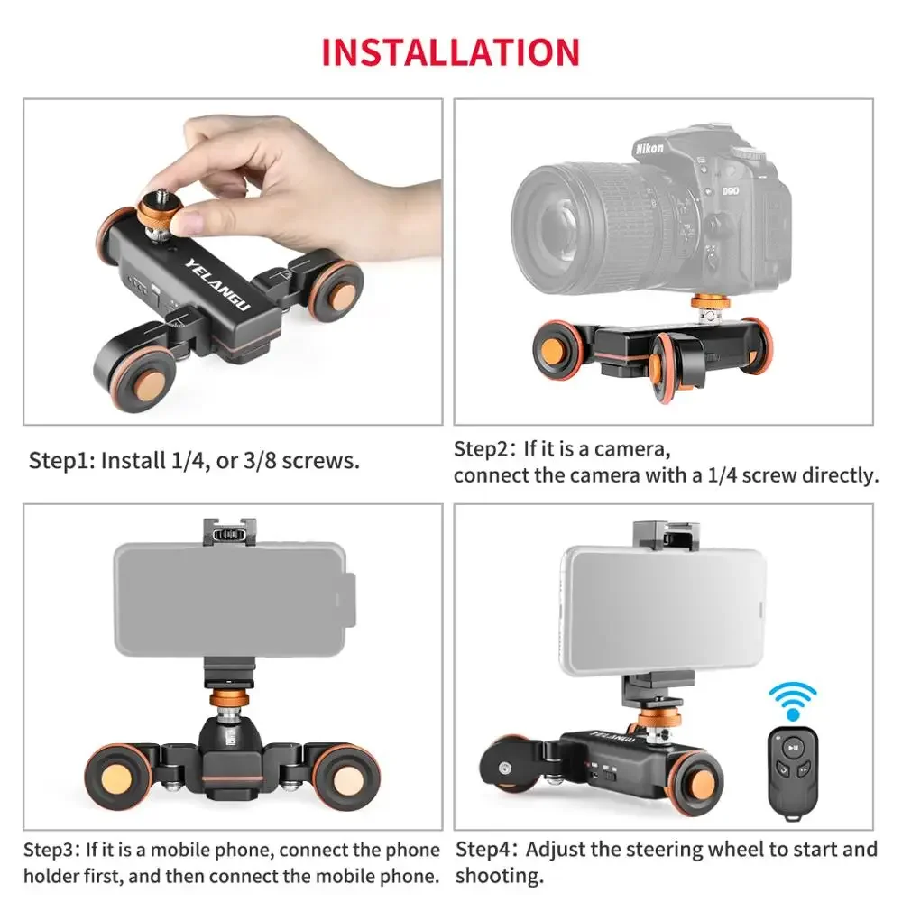 Yelangu Camera Video Autodolly Electric Motor Track Slider for Canon Nikon for Sony DSLR iphone12 Xiaomi Yelangu L4X YELANGU L5i