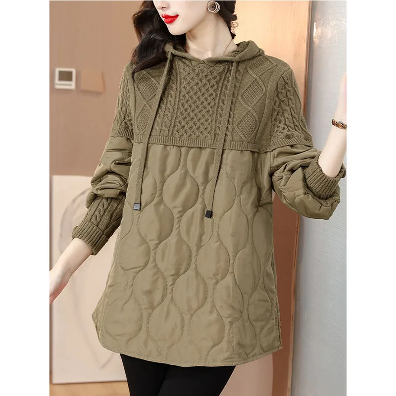 

Ladies Fashion Clothes Womens Casual Loose Warm Hooded Knitted Padded Hoodies Females Vintage Thicken Long SweatshirtsAutumn Wi
