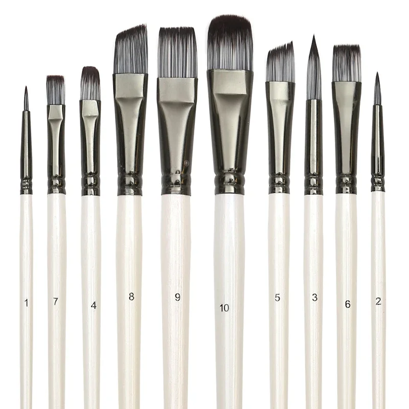 7/10Pcs Different Shape Paint Brushes Set for Art Acrylic Gouache Oil Watercolor Artist Canvas Synthetic Nylon Hair Paint Brush 6