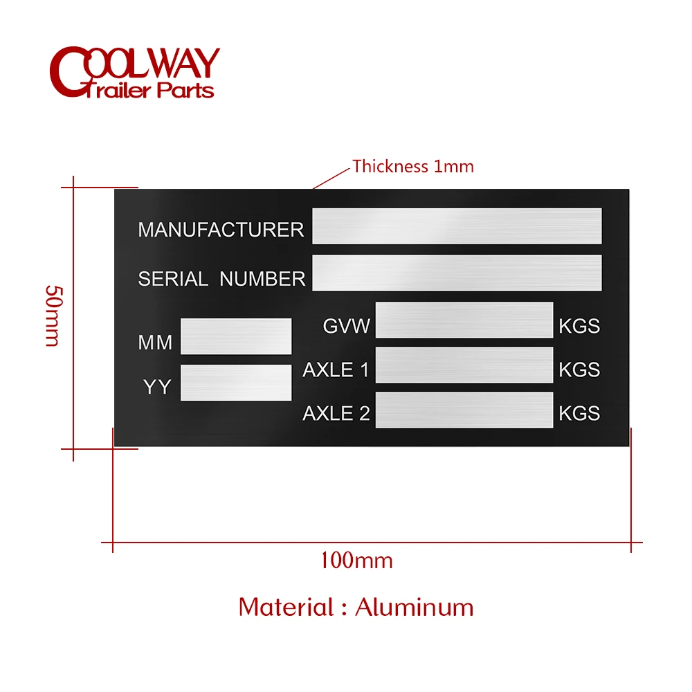 Aluminum Serial Number Vehicle ID Tag 100 X 50mm With Sticker Trailer Weight Plate Boat Bike VIN Chassic RV Camper Parts