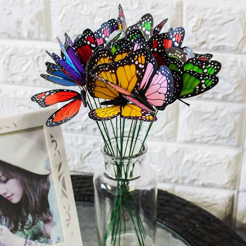 10/20 pcs 3D Monarch Butterfly Simulation Butterfly Waterproof Garden Flower Wedding Yard Planter Outdoor Flower Pots Decoration