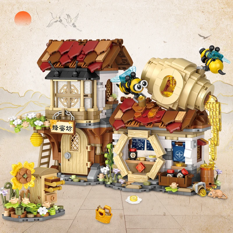 

Creative Sets LOZ Mini Honeybee Hut Store Building Block MOC Idea Pork Butcher Vendor Shop Bricks Puzzle Christmas Toys Gifts