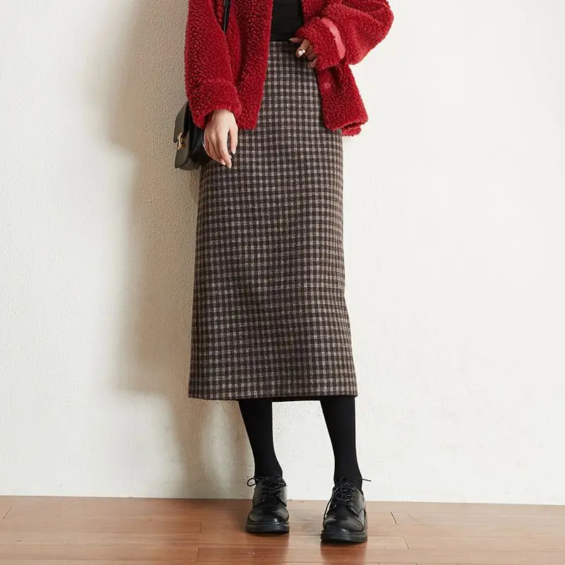 Women\'s Autumn Winter New Fashion Elegant Casual Versatile Thousand Bird Checker Half Skirt Fashionable Comfortable Youth Skirt
