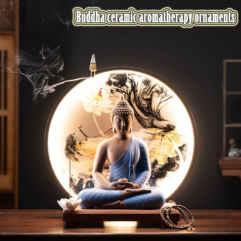 

Desk Decoration Sakyamuni Buddha Bodhi Tathagata Buddha Ceramic Luminous Lamp Ring Ornaments Home Decor Accessories