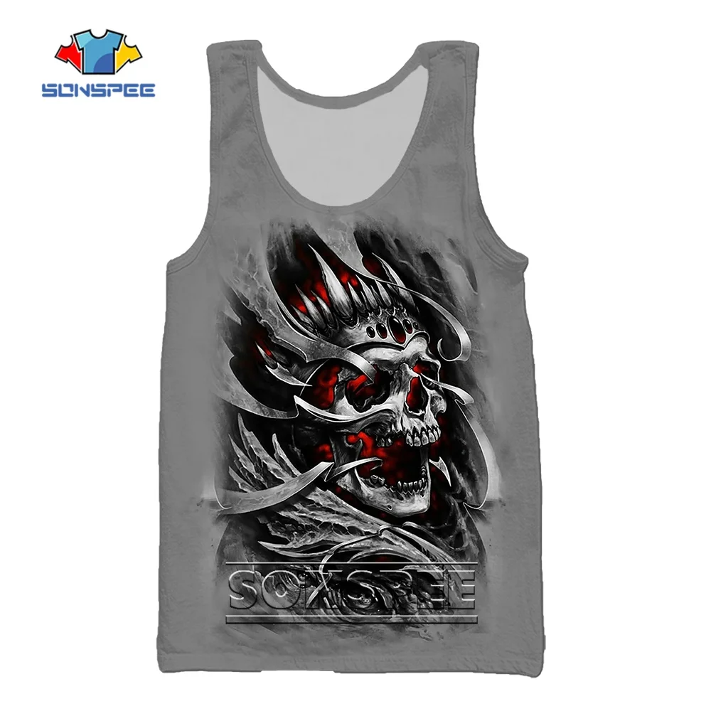 

SONSPEE 3D Print Anime Horror Skull Tank Top Men's Summer Funny Hip Hop Casual Fitness Bodybuilding Gym Muscle Sleeveless Vest