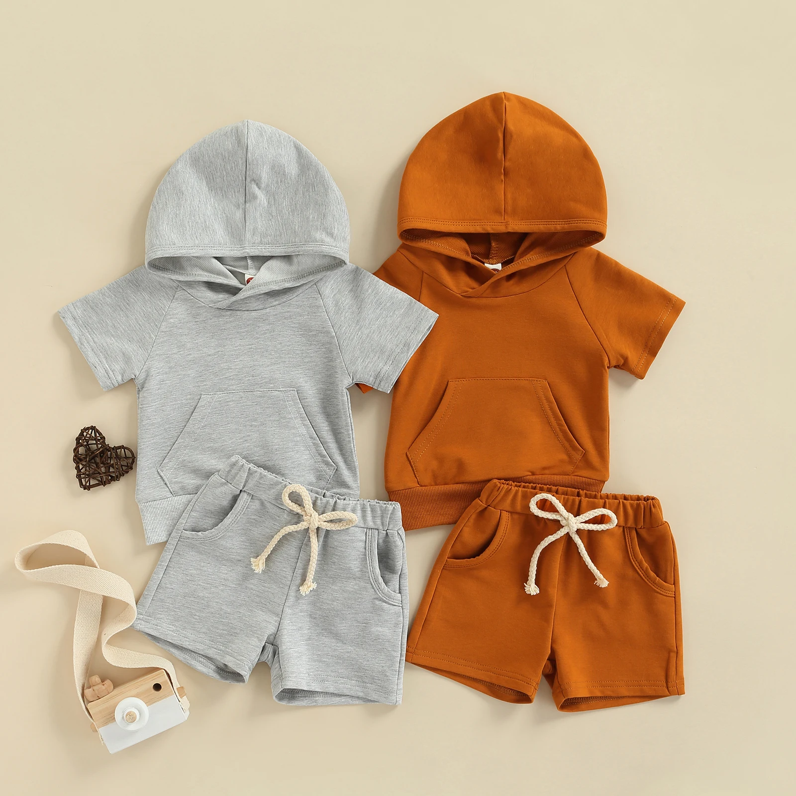 024m Infant Baby Unisex Casual Suit, Solid Color Short Sleeve