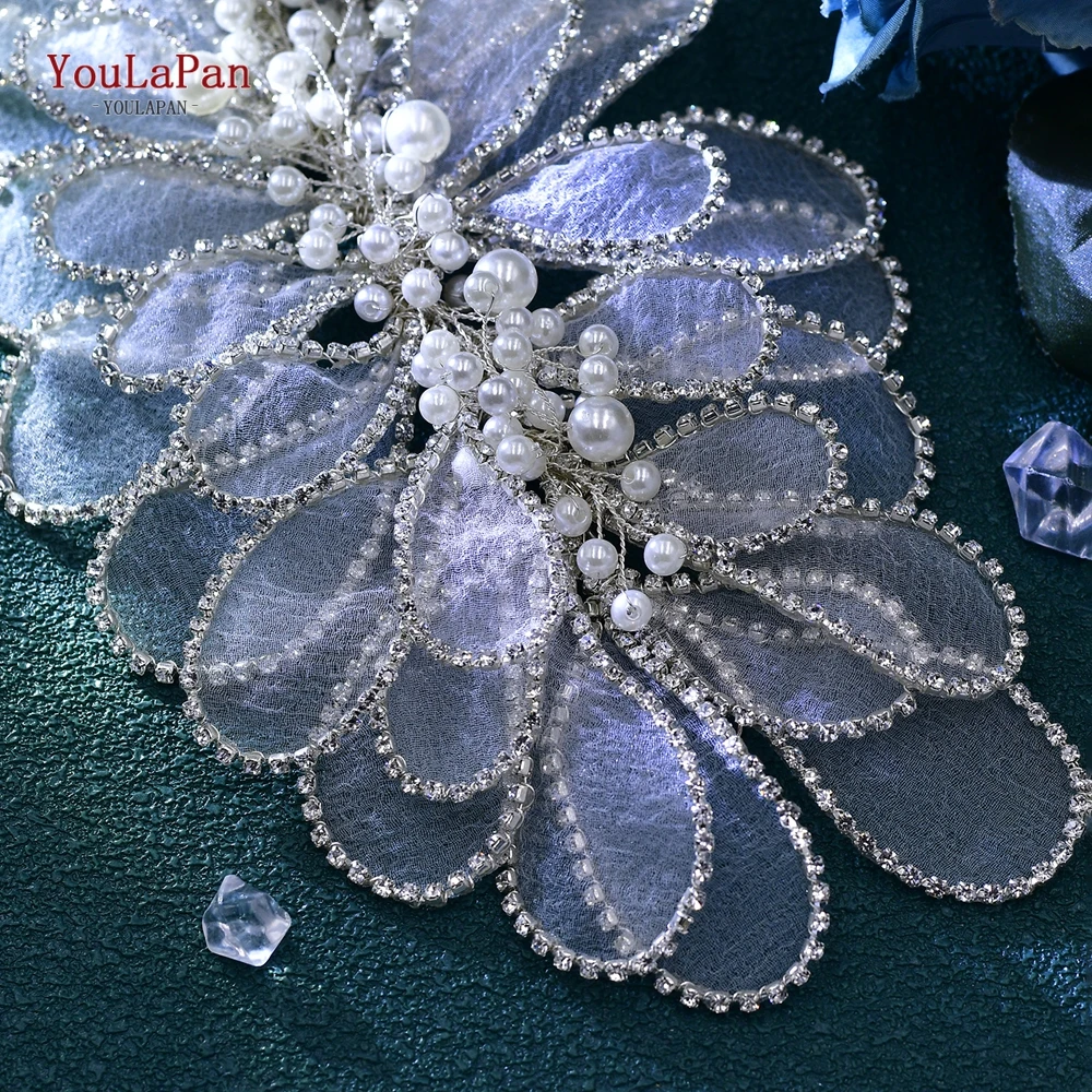 YouLaPan Handmade Mesh yarn Leaf Shape Headband Elegant Women Pearl Headwear Hair Accessories Rhinestone Wedding Headdress HP681