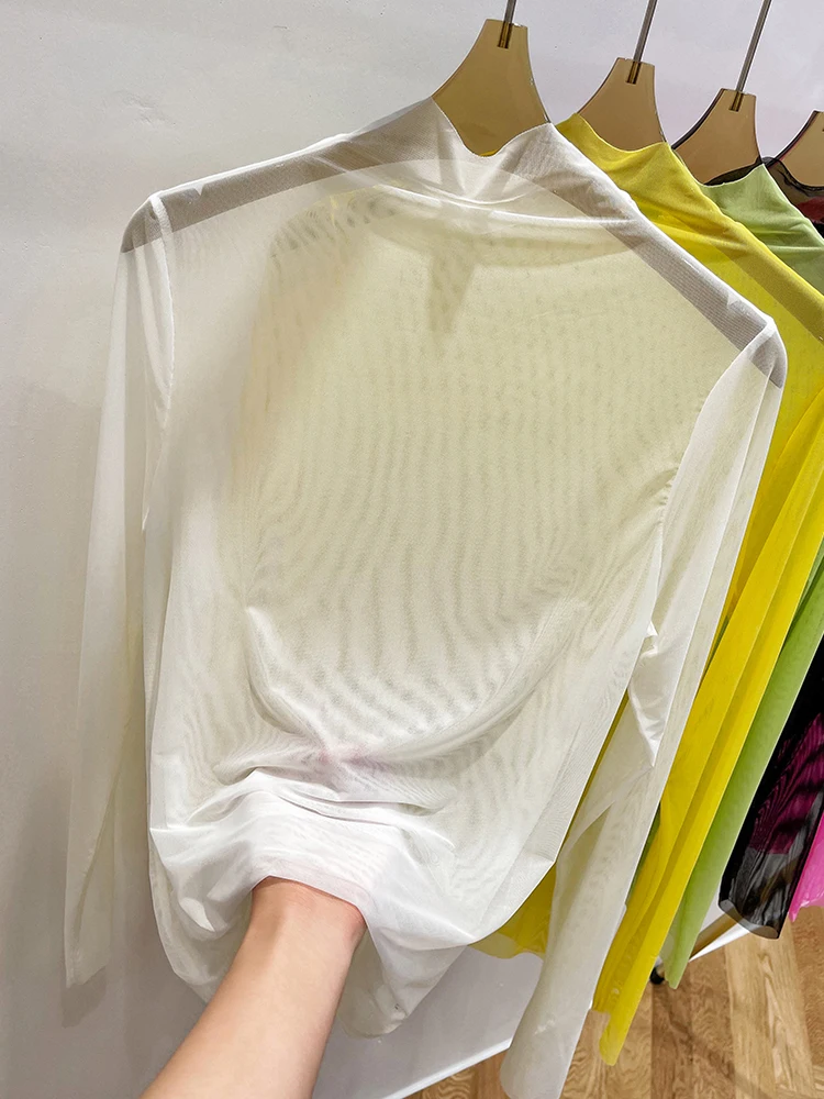 Summer Women Golf Sunscreen Long sleeves ultra-thin ice silk bottoming shirt round neck turtleneck top