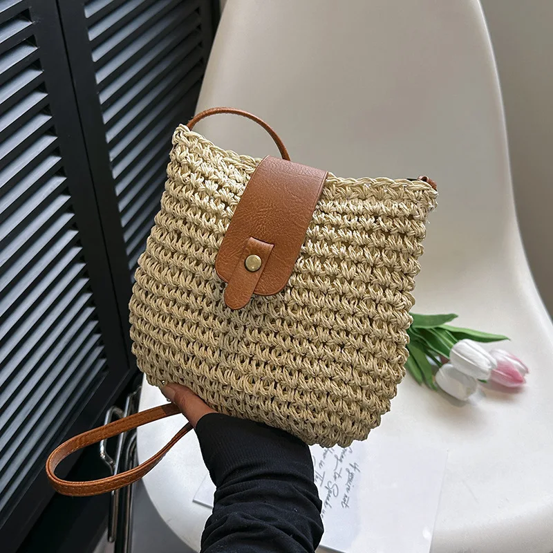 Beach Messenger Purse Trendy Straw Crossbody Bag Ladies Fashion Bag Casual Woven Shoulder Handbag For Shopping Travel Summer