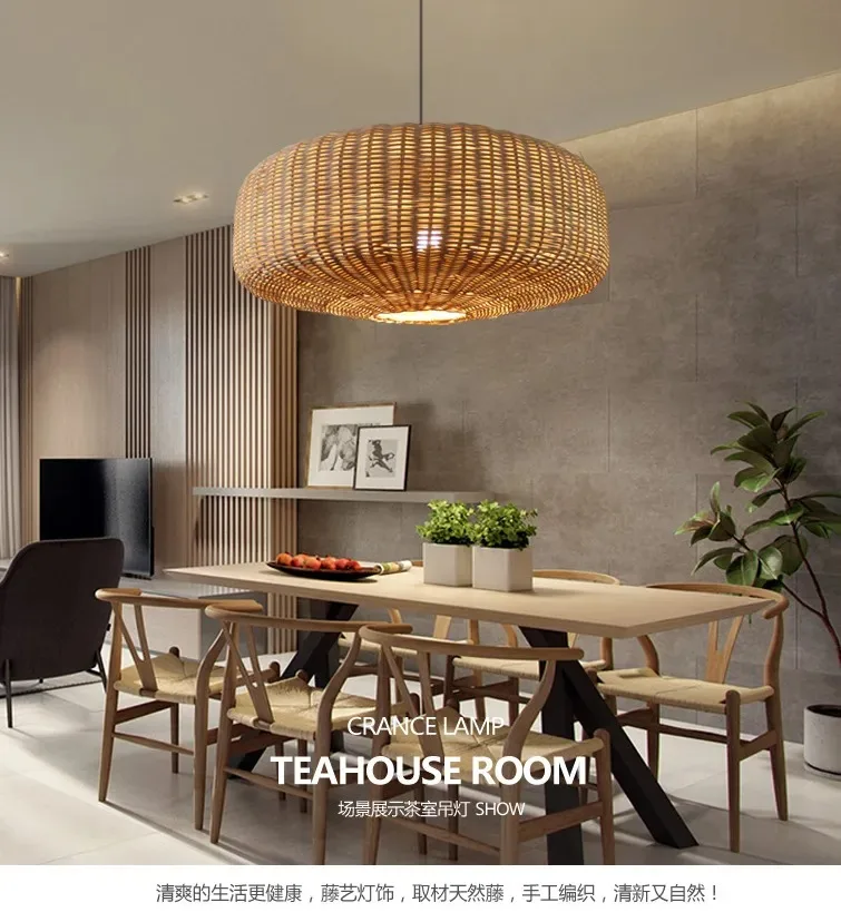 

New Rattan Lamp Chinese Handmade Pendant Lights Retro Lamp for Dining Room Restaurant Hanging Lamp Vintage Suspension Luminaire