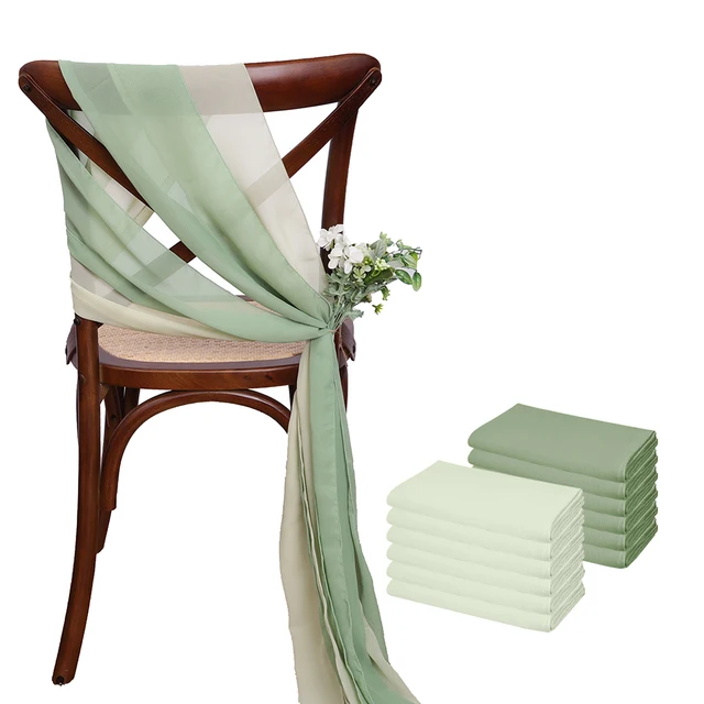 Ceinturage de Chaise en Mousseline de Soie Verte, Couvre-Chaise avec Ruban, 17x275cm, Décoration pour Allée, ixde Mariage, 12 Pièces 1