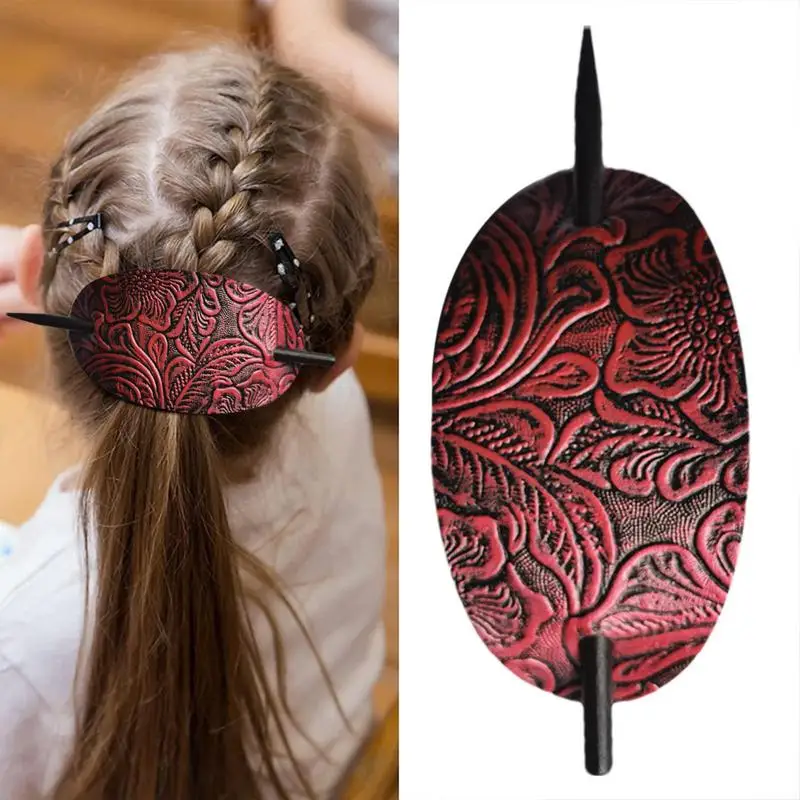 Leather Hair Barrette With Stick Faux Leather Hair Barrette Hair Tie Leather And Stick Hair Slide Ponytail Hair Accessories #W0