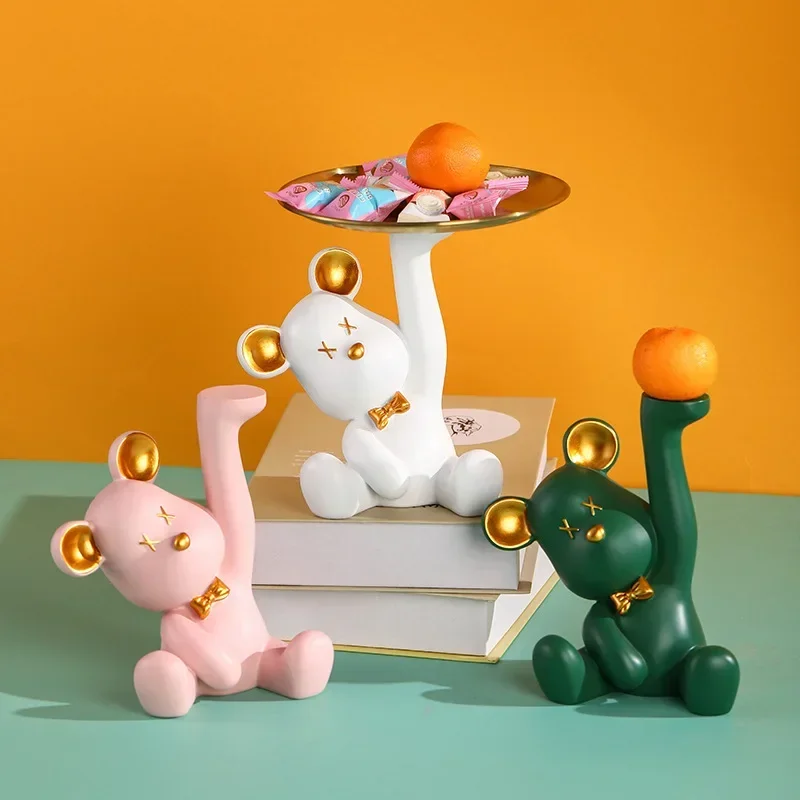 

2022 Resin Bear Storage Tray Nordic Creative Figurines Ornaments Porch Desk Home Decoration Keys Candy Storage Home Decor