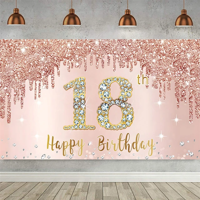 Deco Anniversaire 18 ans Or Rose Noir pour Fille, Decoration