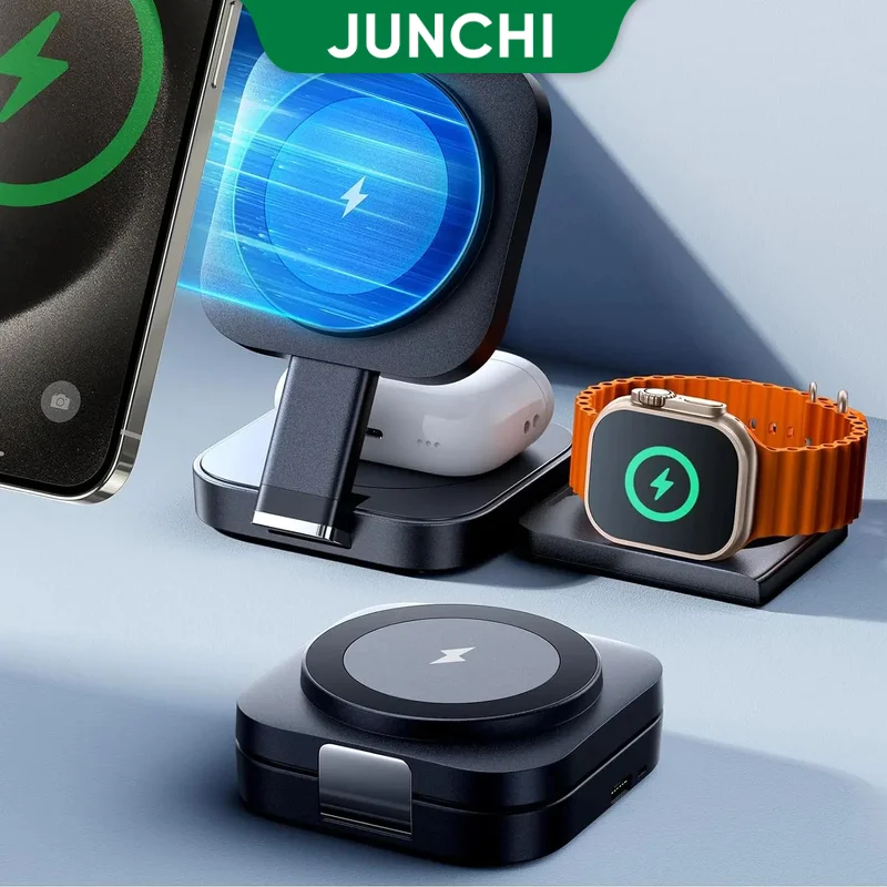 Foldable 3 in 1 Magnetic Wireless Charging for Apple Magsafe Charger Stand for iPhone 15 Pro 14 13 12 iWatch Airpods 2 3 Charger