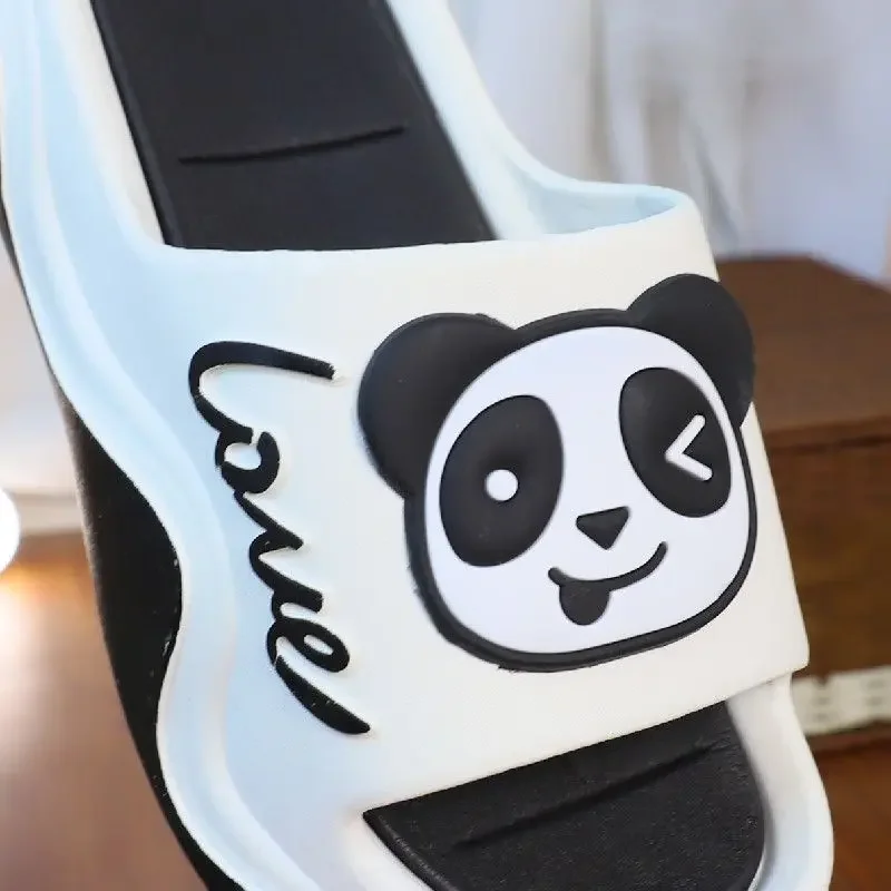 Cute Panda Platform Slides for Women - Punk Open Toe EVA Chunky Heel Shoes Girls Summer Casual Animal Slippers 슬리퍼