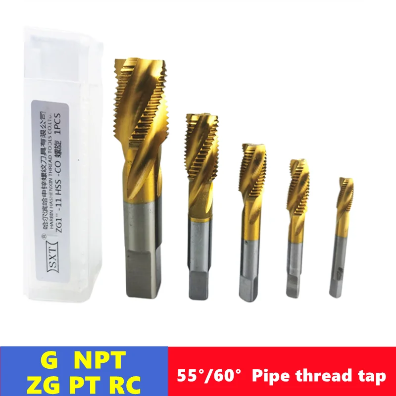 

1pcs M35-CO HSS spiral groove 55 °/60 ° pipe thread tap G ZG RC NPT PT, used for stainless steel water pipe tapping tool