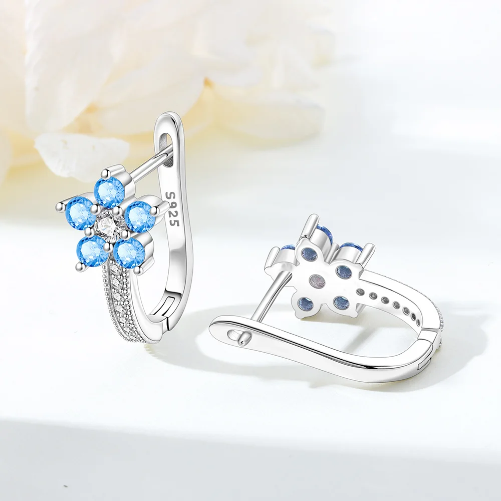 الأصلي 925 الفضة لامعة الزركون فالاينوبسيس هوب أقراط الأرجواني الأزرق زهرة أقراط للنساء مجوهرات حفلة هدية للذكرى السنوية